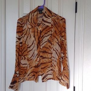 Bebe small animal semi-sheer button down top.